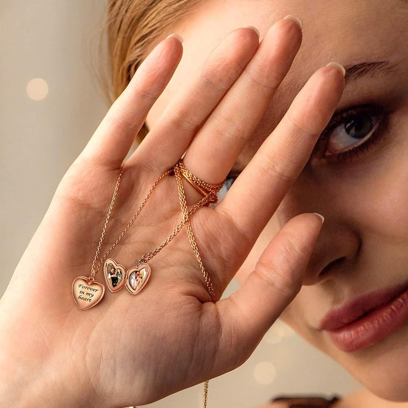 Bestyle Sterling Silver Heart Locket Necklace for Women, Dainty Cute Small Heart Locket Pendant in Gold/Rose Gold/Silver, Love Statement Jewelry Gift for Mother Wife - Image 1